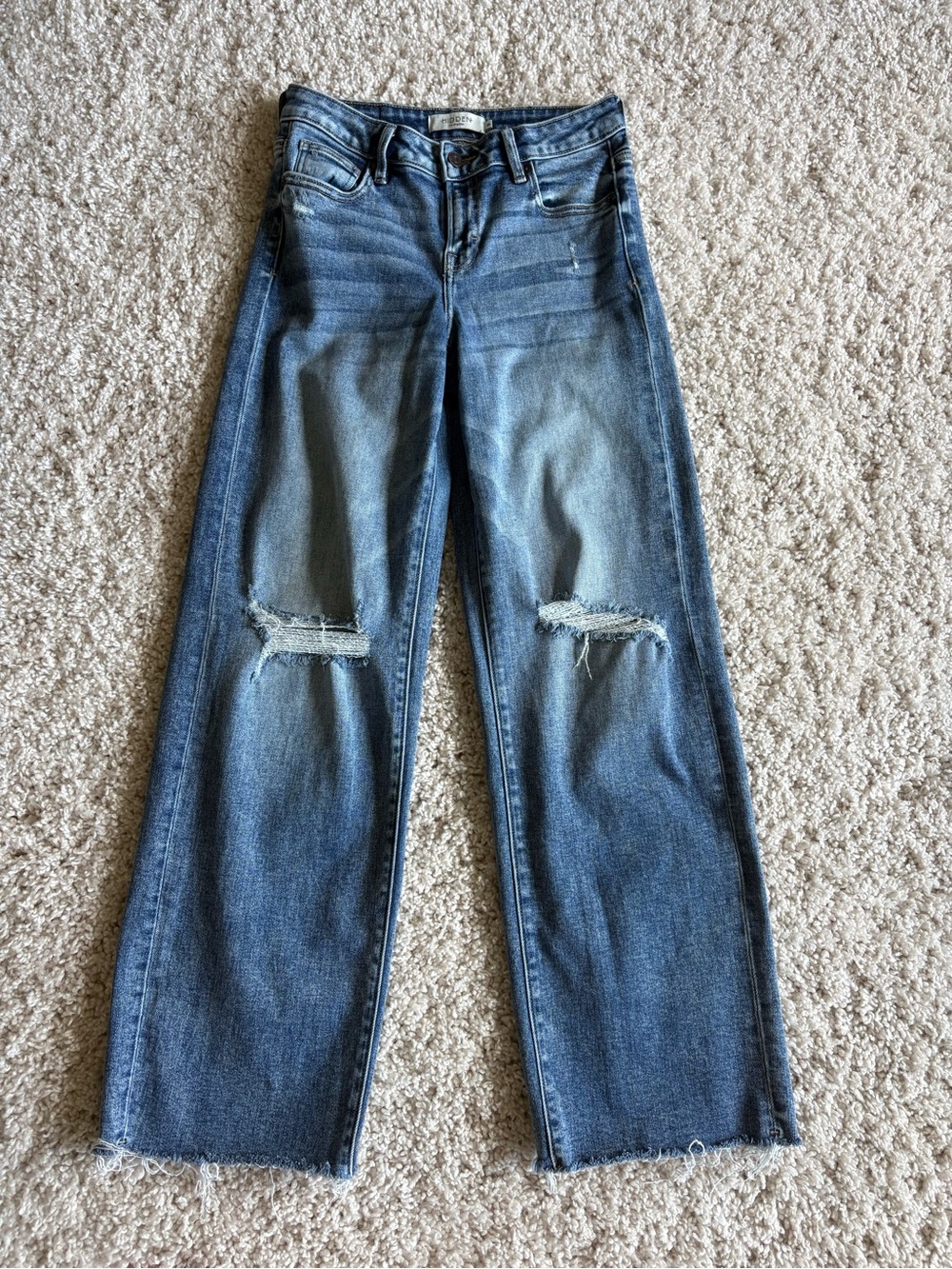 Hidden Distressed Mid-Rise Blue Straight-Leg Jeans for Women